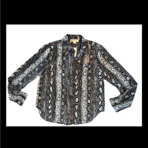 Michael Kors M Shirt Long Sleeve Snake Gray Bone M Office Glam Blouse Top